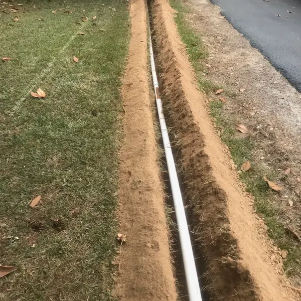 New irrigation line trenched across a lawn